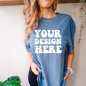 Comfort Colors C1717 Blue Jean Shirt Mockup | Oversized Mockup | Model Mock Up | Blue Jean Comfort Color Shirt Mock | Boho Studio Lifestyle