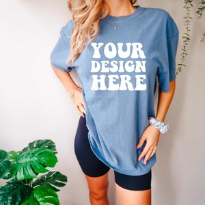 Comfort Colors C1717 Blue Jean Shirt Mockup | Oversized Mockup | Model Mock Up | Blue Jean Comfort Color Shirt Mock | Boho Studio Lifestyle