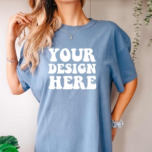 Comfort Colors C1717 Blue Jean Shirt Mockup | Oversized Mockup | Model Mock Up | Blue Jean Comfort Color Shirt Mock | Boho Studio Lifestyle
