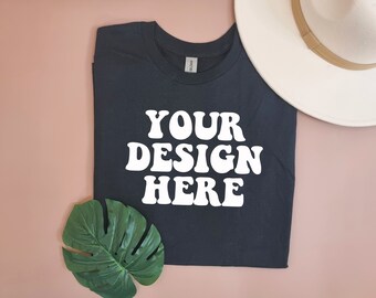 Gildan 64000 Mockup | Black Shirt Mockup |Flat Lay G64000 Mockup | Unisex Tshirt Gildan Black Tee | Black Boho Mock Up | Trendy Lifestyle
