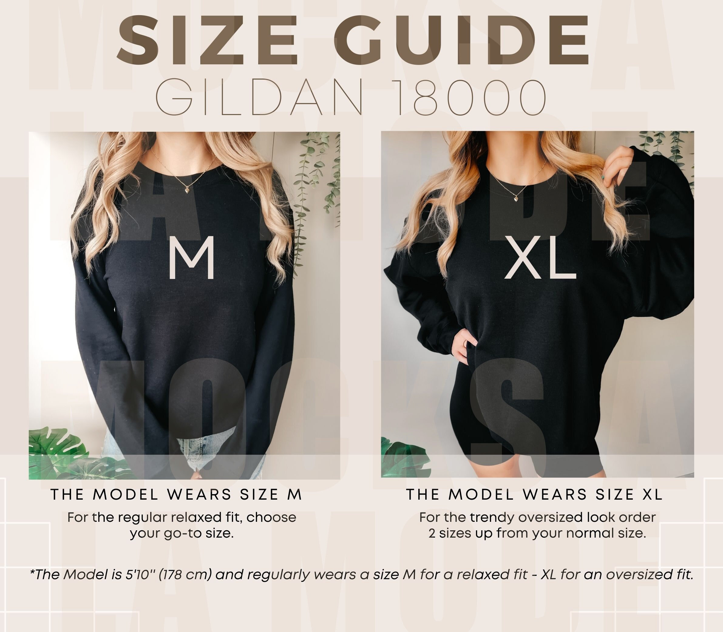 Gildan 18000 Black Sweater Size Guide Unisex Fit Size Chart Model Mockup Sizing Gildan Oversized Sweatshirt G18000 Front Chart USA Etsy
