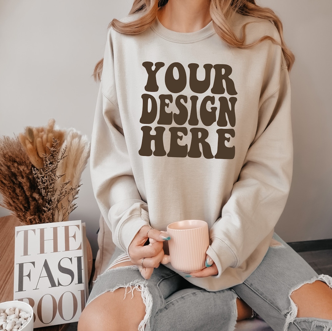 Gildan Sand 18000 Mockup Gildan Sand Sweater Mock up Oversized ...