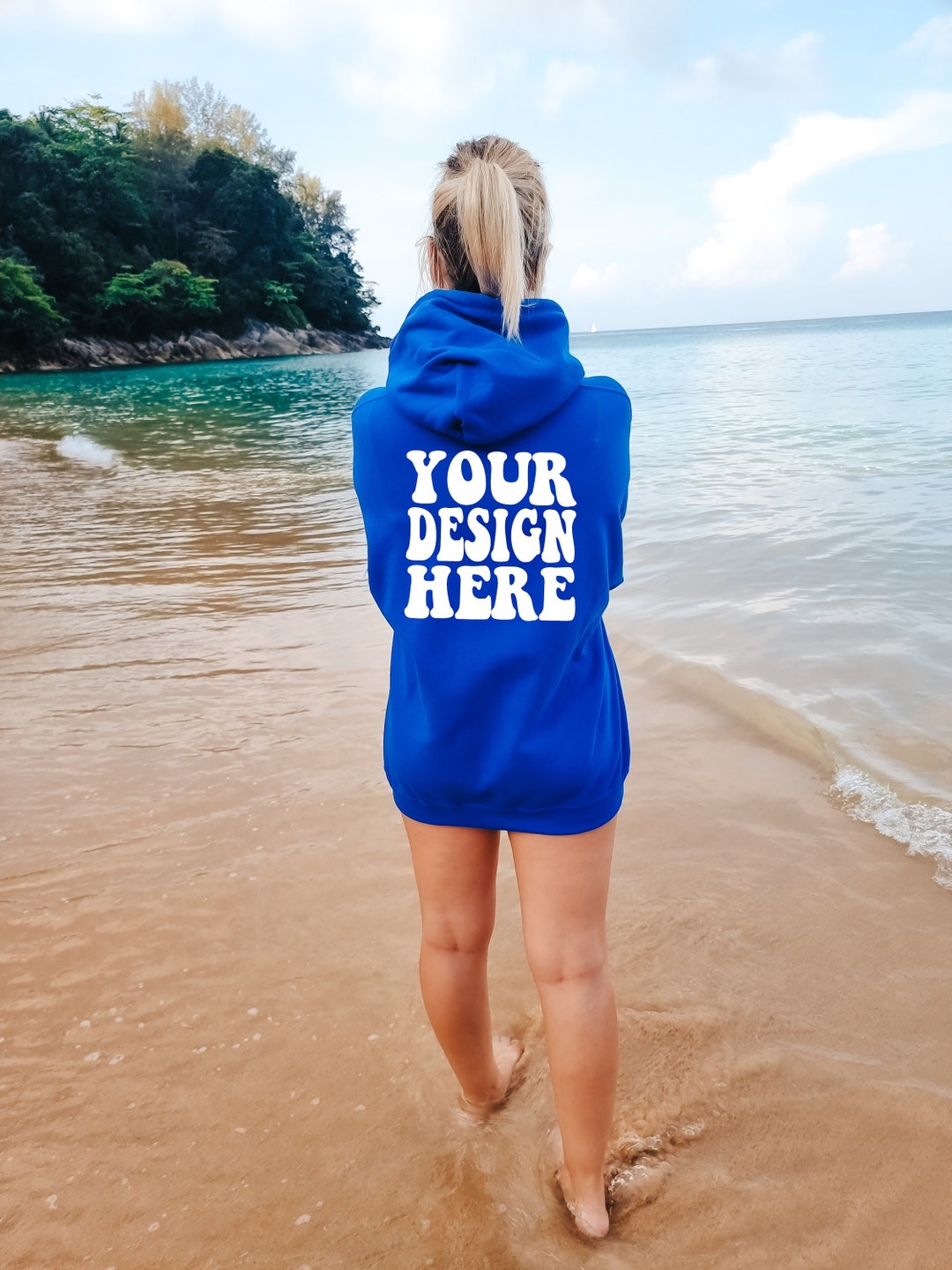 Gildan royal blue 18500 back mockup oversized gildan hoodie beach mock