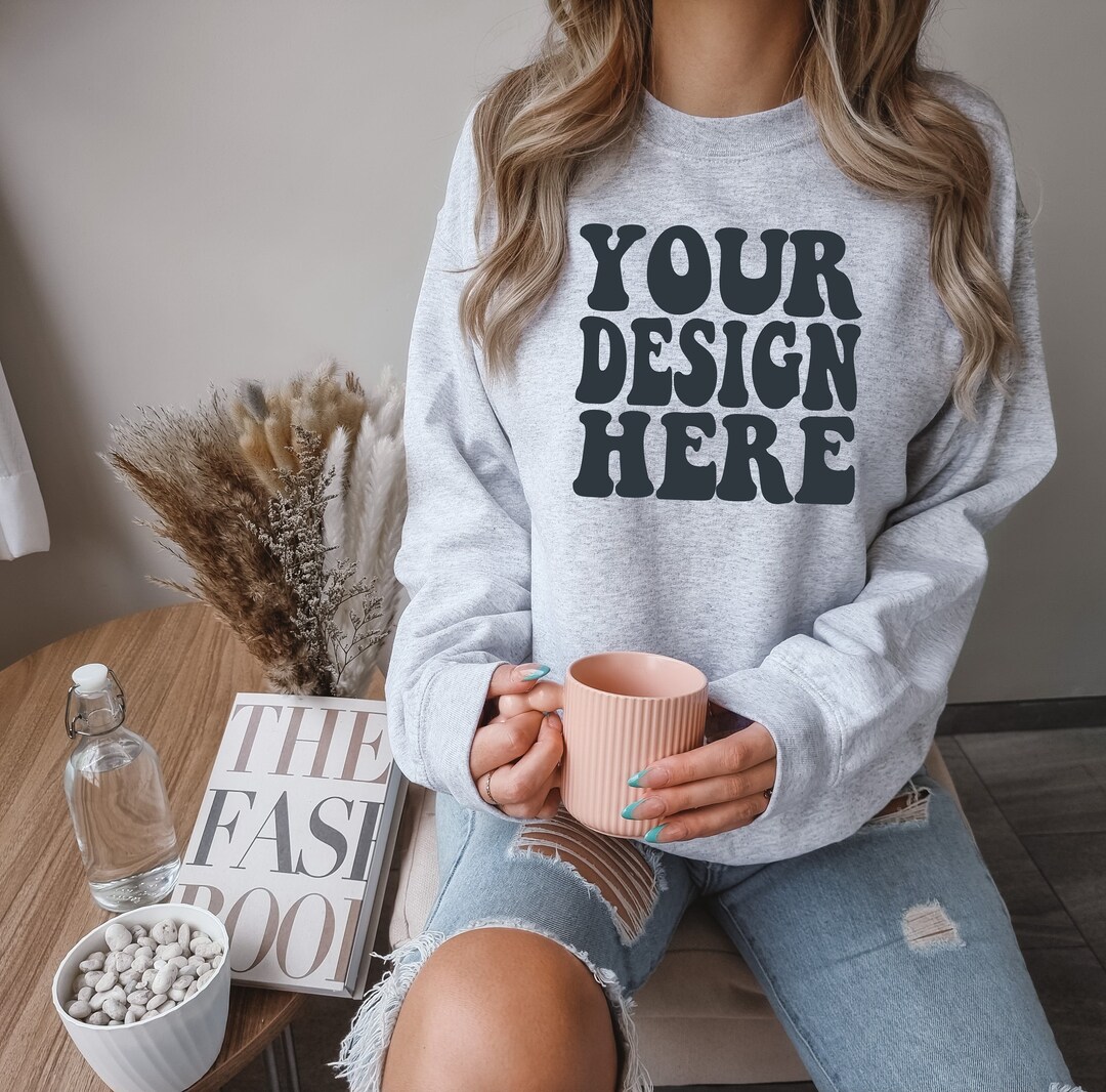 Gildan 18000 Mockup Gildan Ash Sweater Mock up Sweatshirt Model Mockup ...