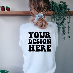 Gildan 18000 Mockup | Gildan White Sweater Mock up | Sweatshirt Model Mockup | White 18000 | Back Gildan White G180 Mock | Cozy Boho Chic
