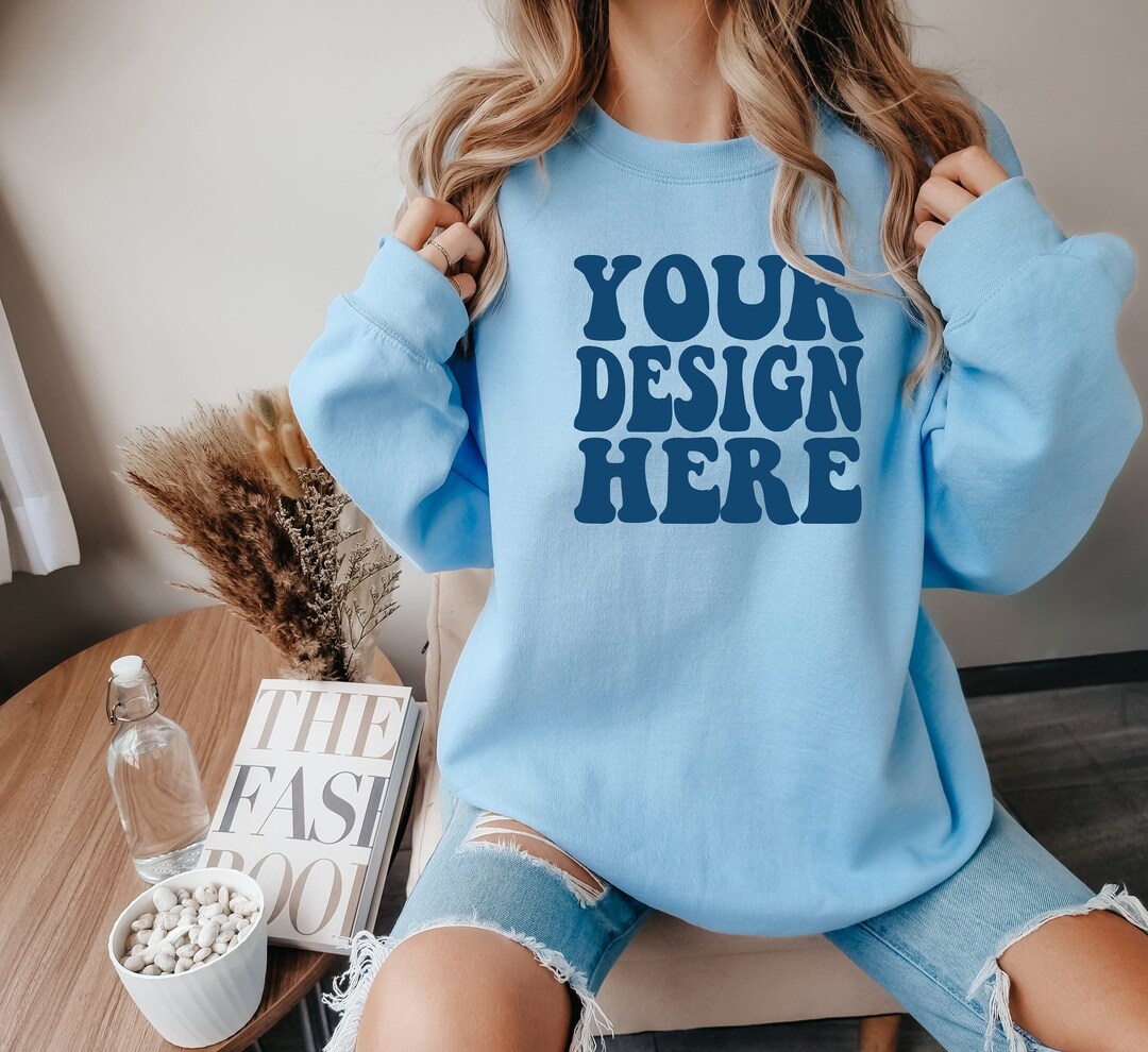 Gildan Light Blue 18000 Mockup Gildan Sweater Mock up Oversized ...