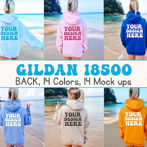 Gildan 18500 Back Mockup Bundle | Gildan Group Hoodies | Gildan Hoodie Model Mockup Bundle | Oversized G185 Mock Ups | Summer Beach Bundle