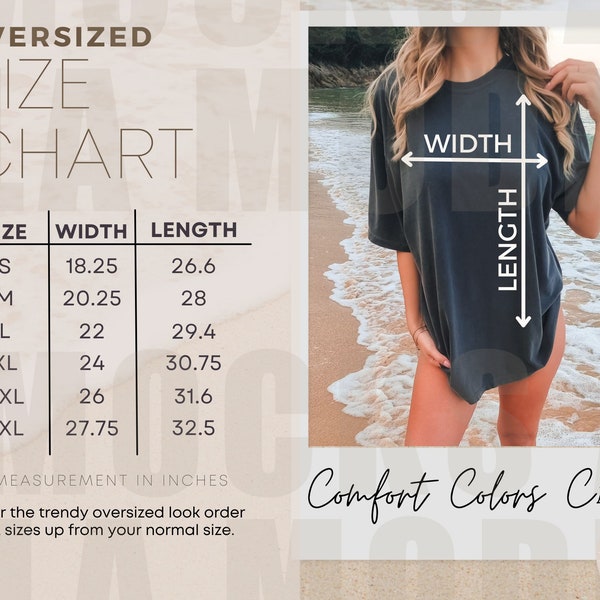 Comfort Colors C1717 Shirt Size Chart | Unisex Pepper Tshirt Size Chart | Model Mockup Sizing | Beach Mock Up | Comfort Color Size Chart USA