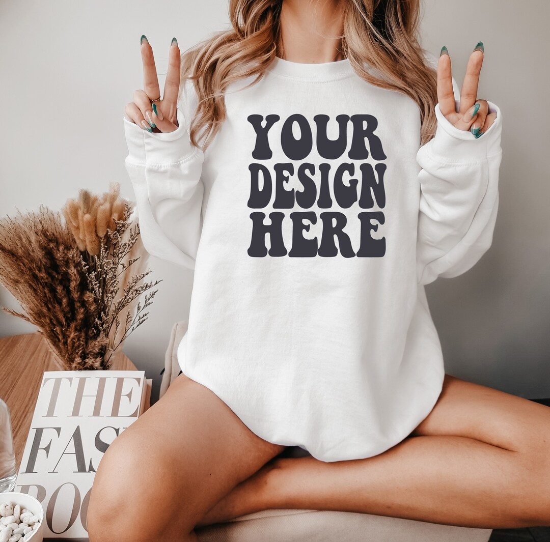 Gildan White 18000 Mockup Gildan Sweater Mock up Oversized Sweatshirt ...