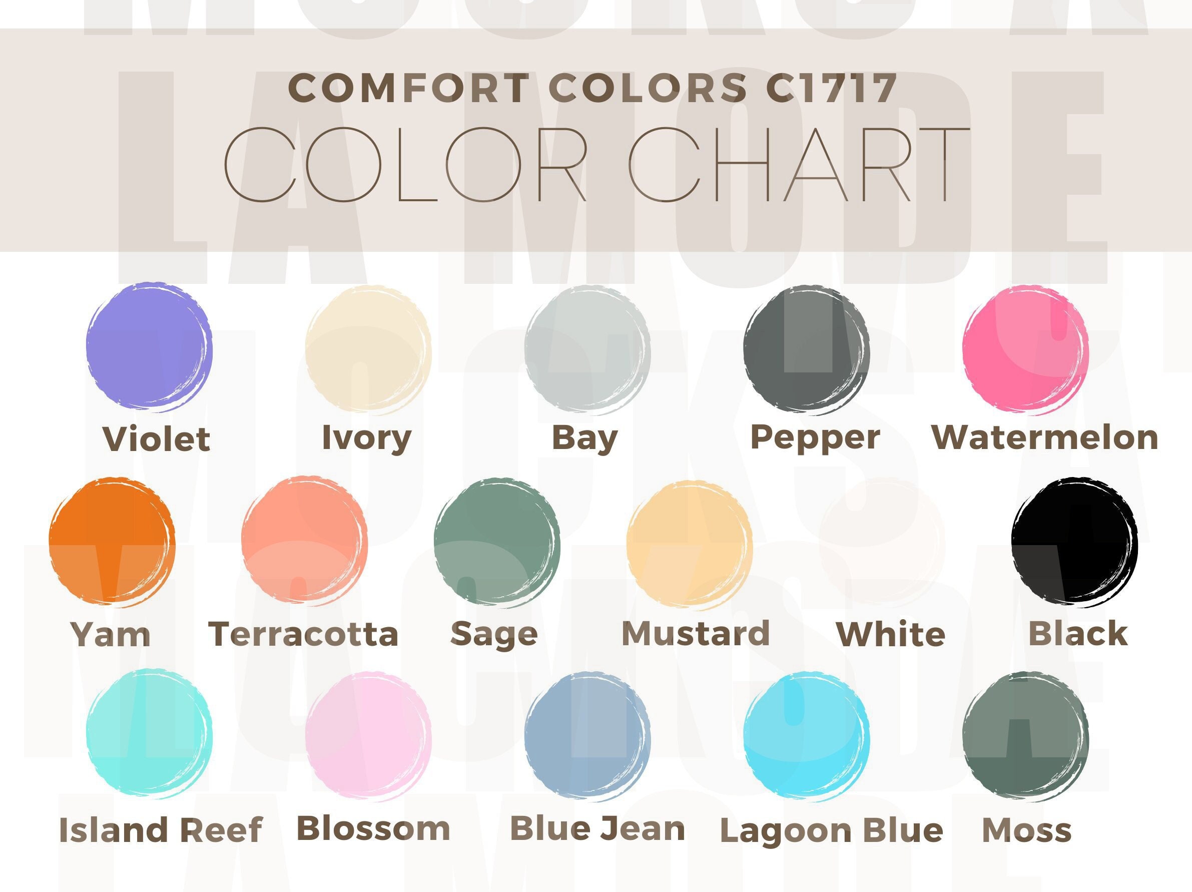 Comfort Colors C1717 Shirt Color Chart | CC Unisex Tshirt Colour Chart ...