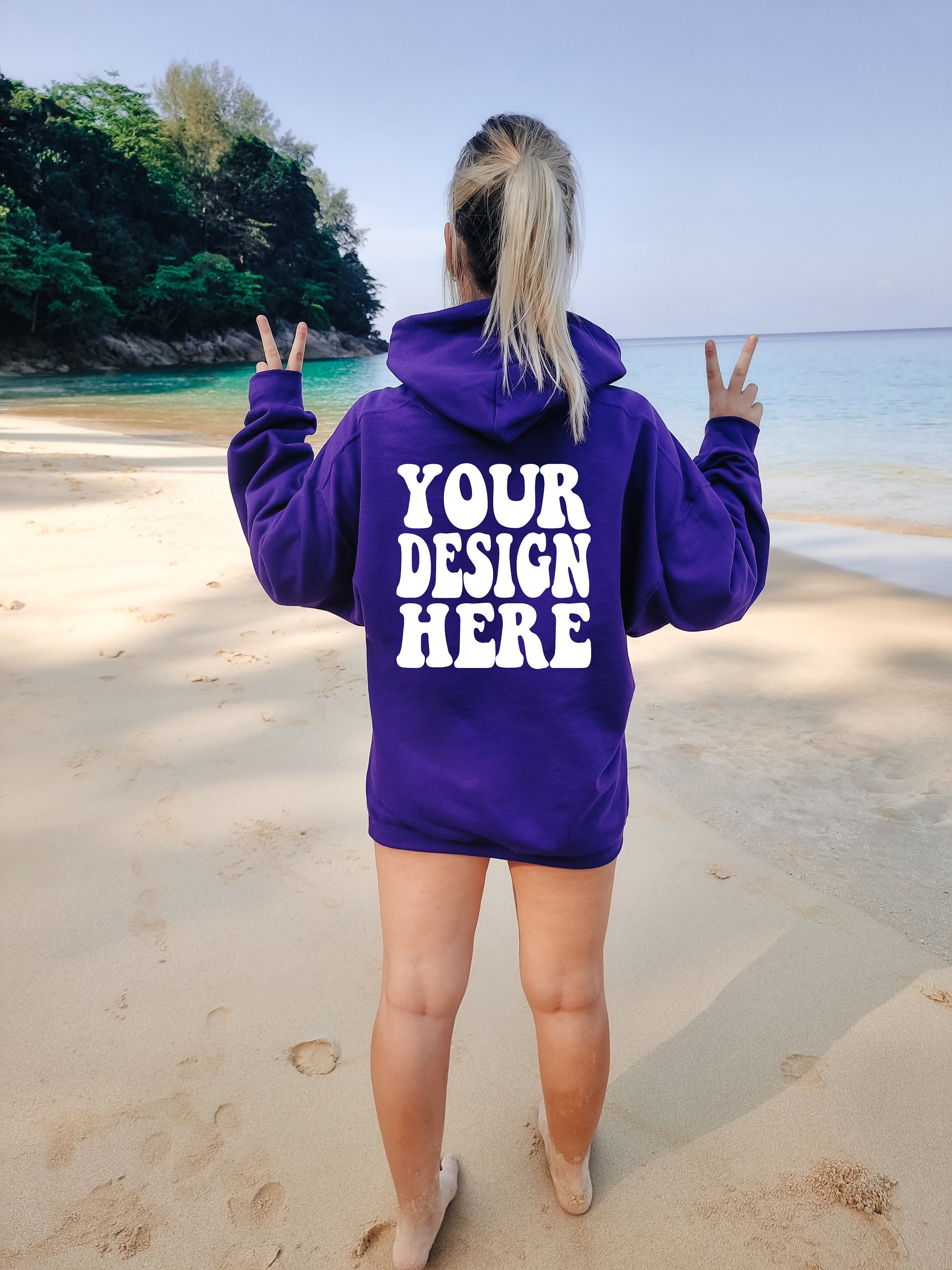 Gildan Purple 18500 Back Mockup | Oversized Gildan Hoodie Beach