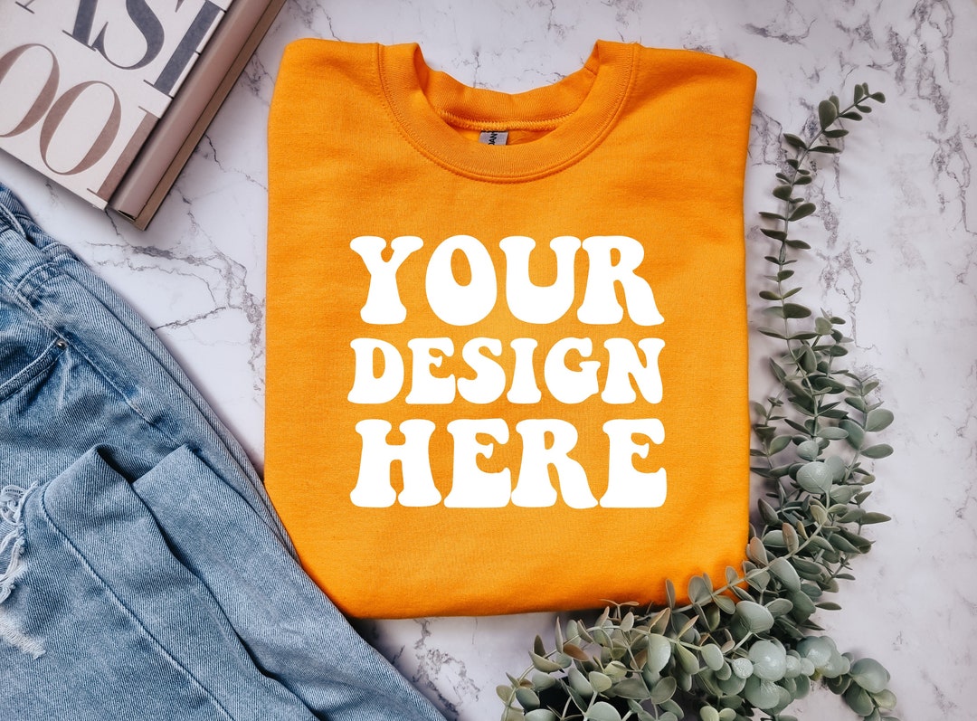 Gildan 18000 Mockup Gildan Yellow Sweater Mock up Sweatshirt Flat Lay