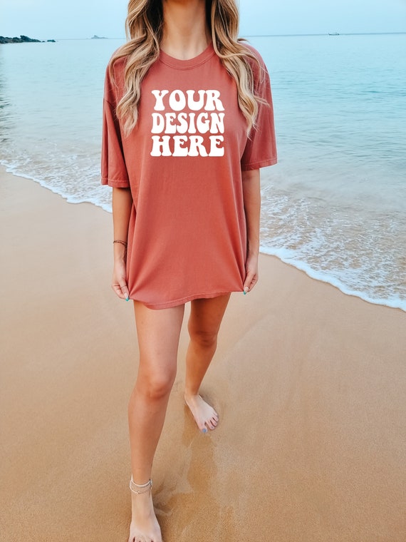 Comfort Colors C1717 Cumin Shirt Mockup | CC Cumin Tshirt | Oversized Mockup | Model Mock Up | Comfort Color Shirt Mockup | Summer Beach