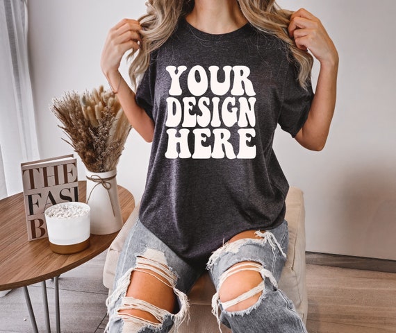 Bella Canvas 3001 Heather Dark Gray Shirt Mockup | Bella Canvas Mockup | BC Tshirt Model Mockup | 3001 Oversized Mockup | Trendy Boho Mocks