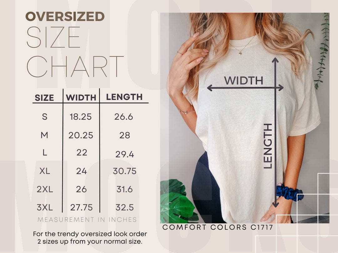 Comfort Colors C1717 Shirt Size Chart Unisex Tshirt Size Chart Model ...