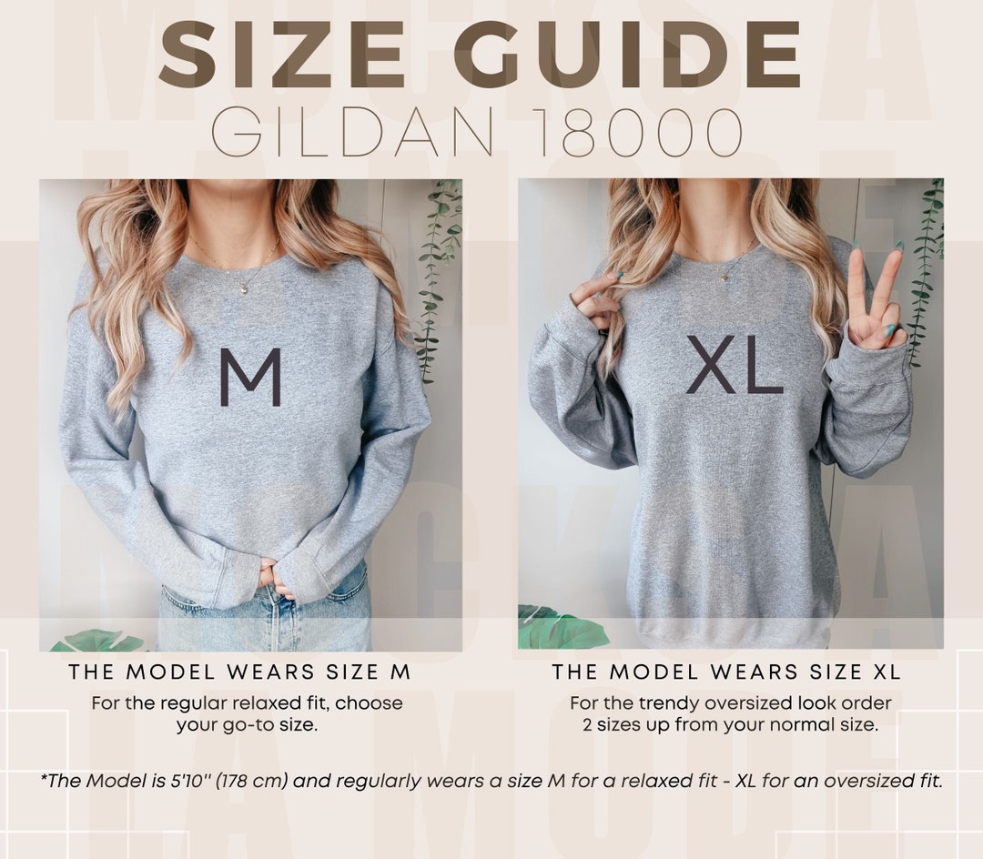 Gildan 18000 Sport Grey Sweater Size Guide Unisex Fit Size Chart Model ...