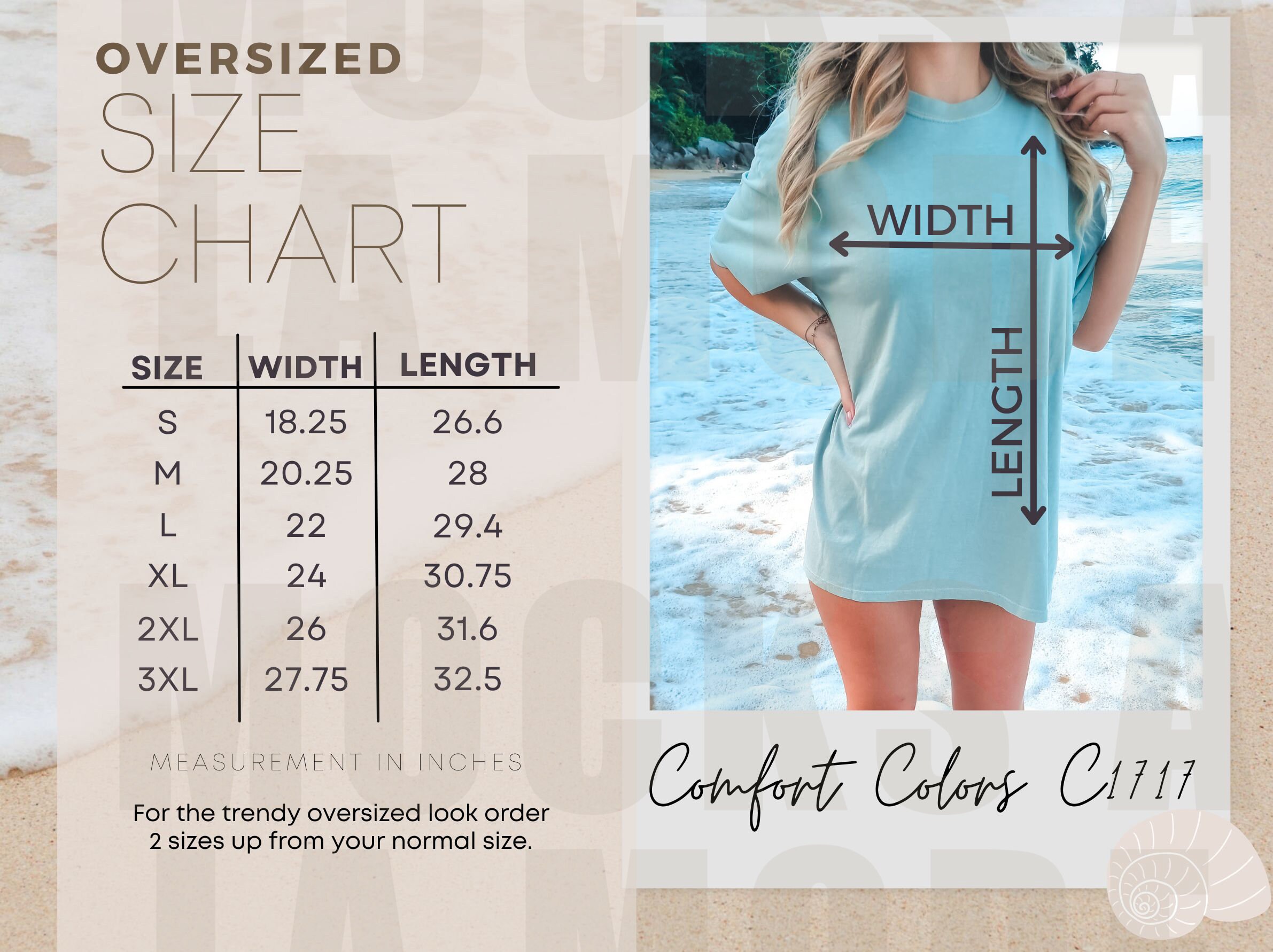 Comfort Colors C1717 Shirt Size Chart Unisex Tshirt Size Chart Model ...