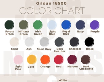 Gildan 18500 Color Chart | G185 Group Hoodie Colour Chart | Sand Maroon Hoodies Color Guide | Hooded Sweatshirt Color Options Cozy Boho Look