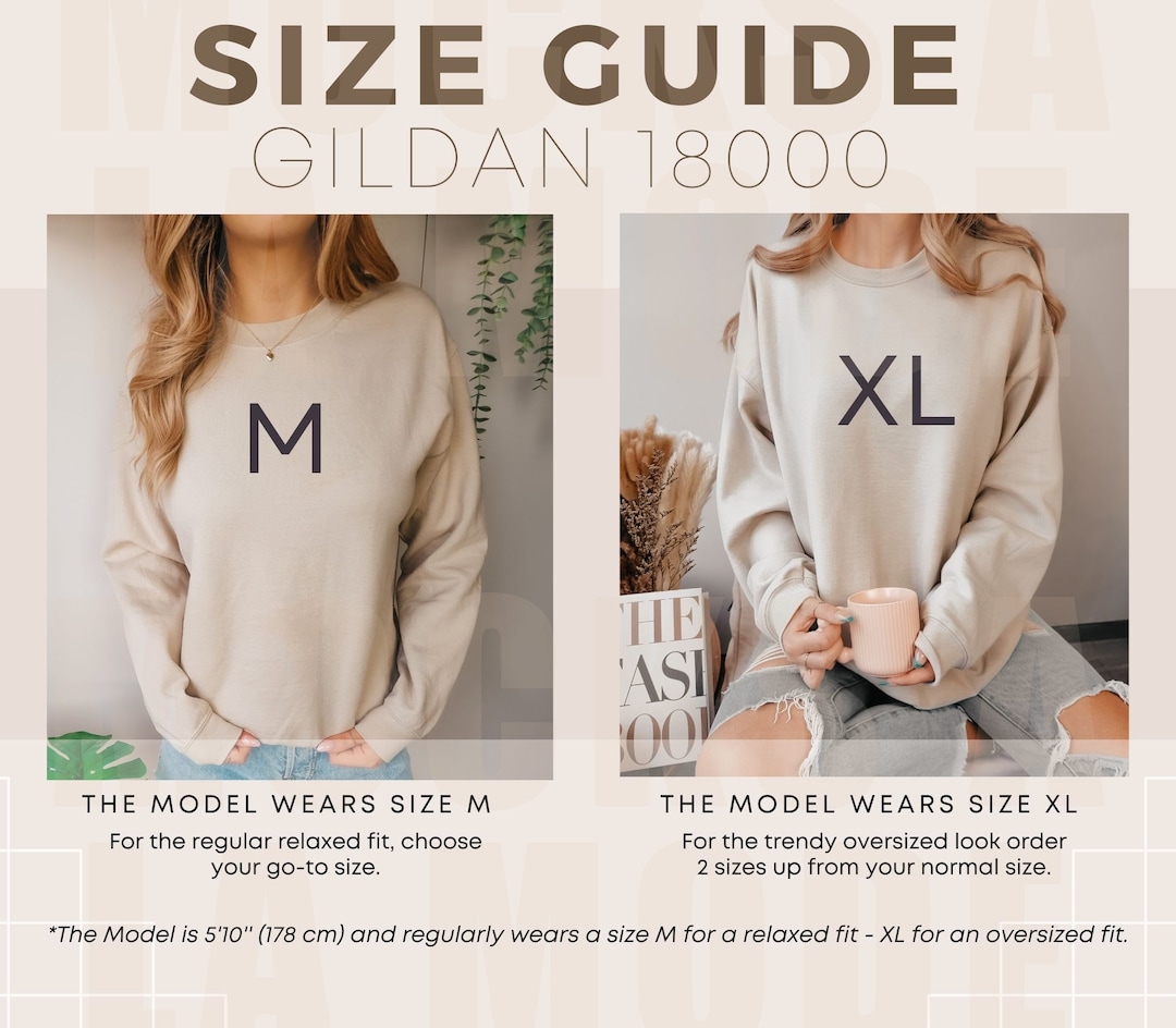 Gildan 18000 Sand Sweater Size Guide Unisex Sand Size Chart Model ...