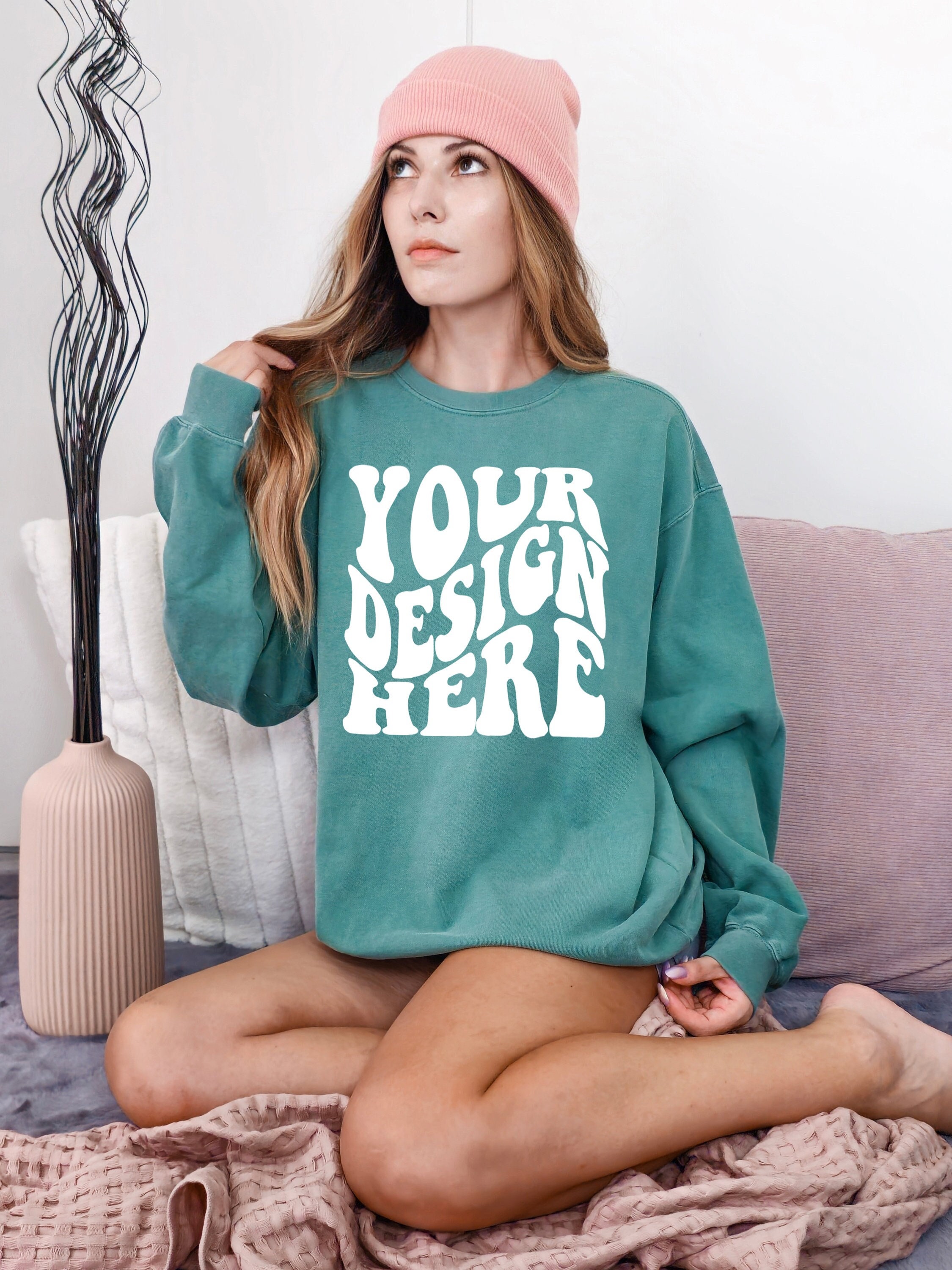 Comfort Colors 1566 Light Green Mockup | CC 1566 Sweater Mock up