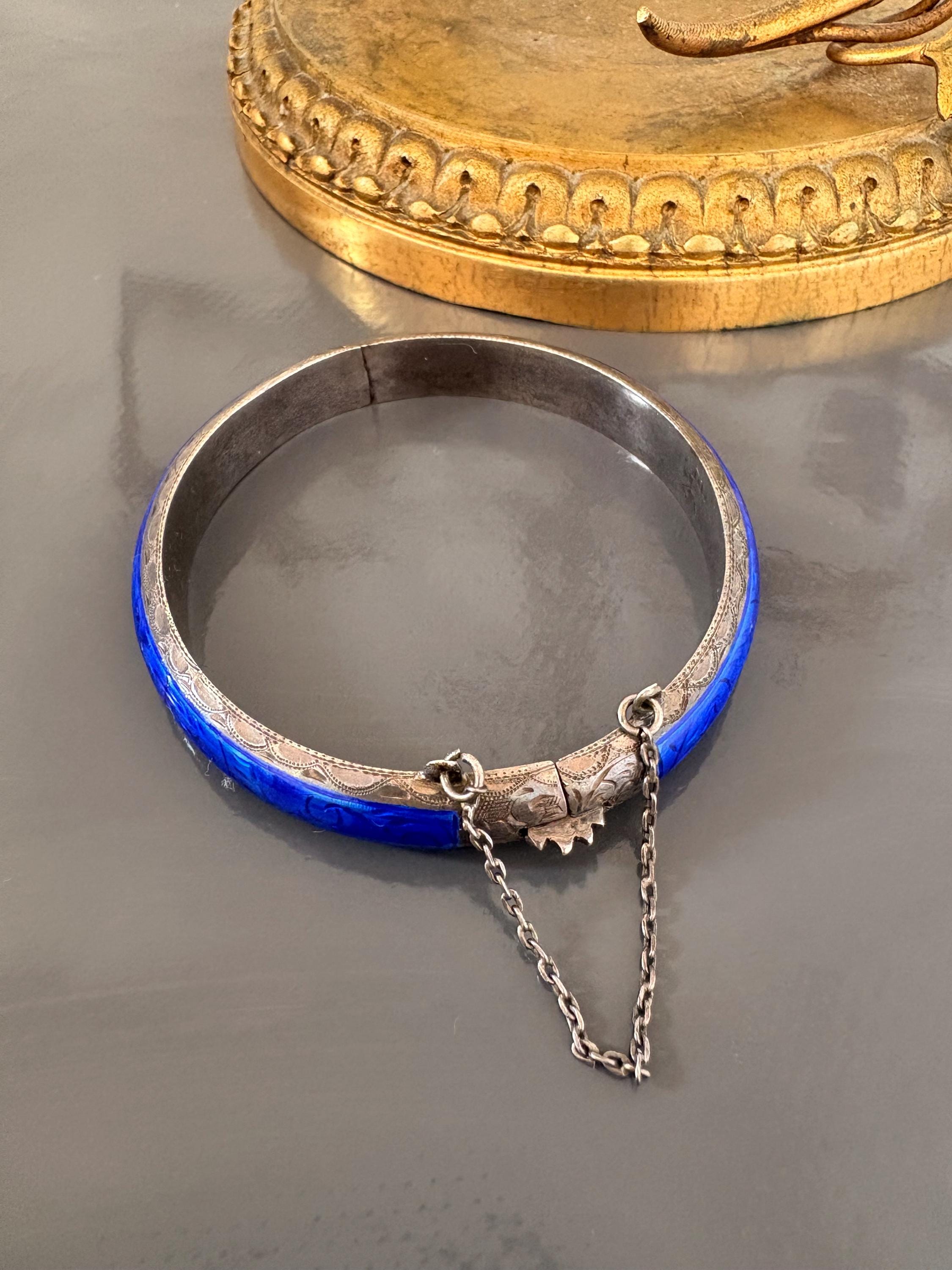 siam sterling 銀製　バングル　30g サイアムヴィンテージスターリングシルバーブルーエナメルバングル