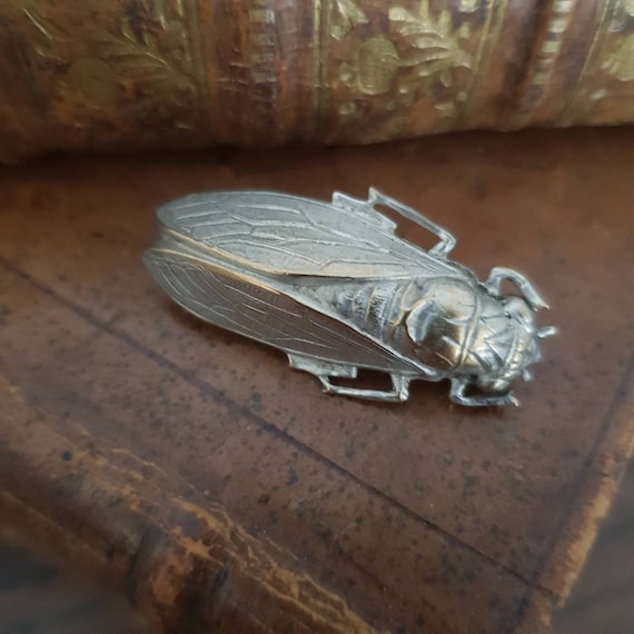 Antique Cicada Brooch Art Nouveau French Good Luc… - image 1