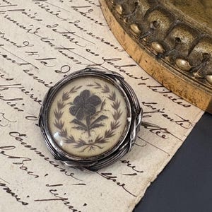 Antique Mourning Sterling Silver Brooch With Forget Me Not Hairwork French Victorian Jewel XIXth Century