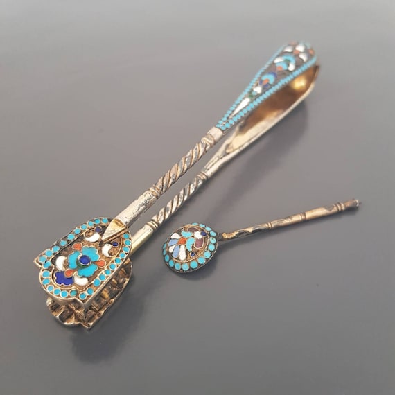 Pince Ancienne à Deux Cuillères Avec Poinçon - Métal Argenté, Très Bon état