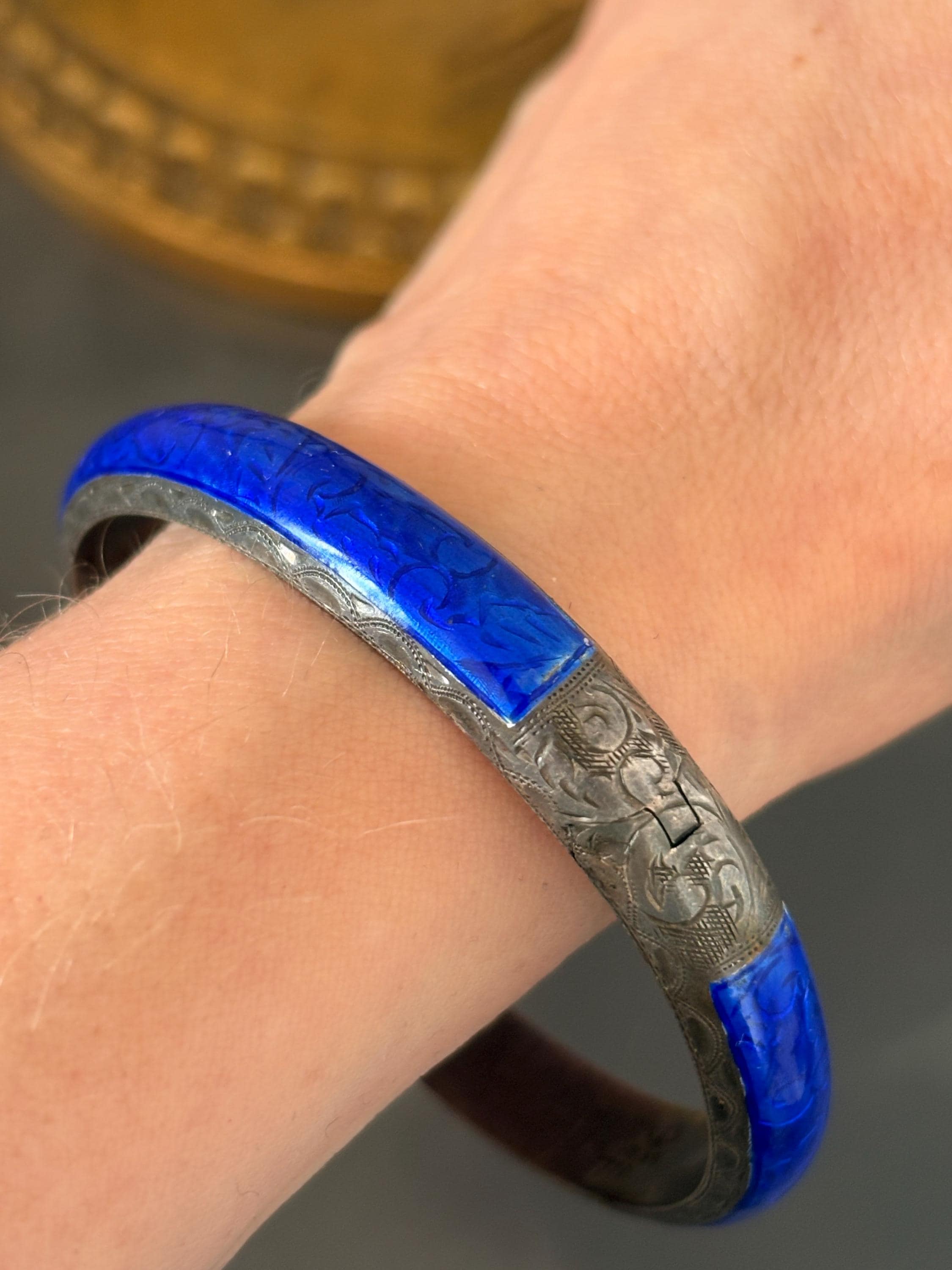 siam sterling 銀製　バングル　30g サイアムヴィンテージスターリングシルバーブルーエナメルバングル
