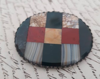 Ancienne Broche Écossaise Victorienne XIXème Argent Massif Agate