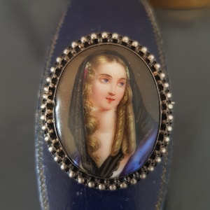Antique Sterling Silver Miniature On Porcelain Brooch Pin XIXth Century French Jewel