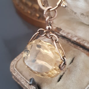 Antique 9ct Gold Citrine Spinner Fob Pendant Edwardian Jewel