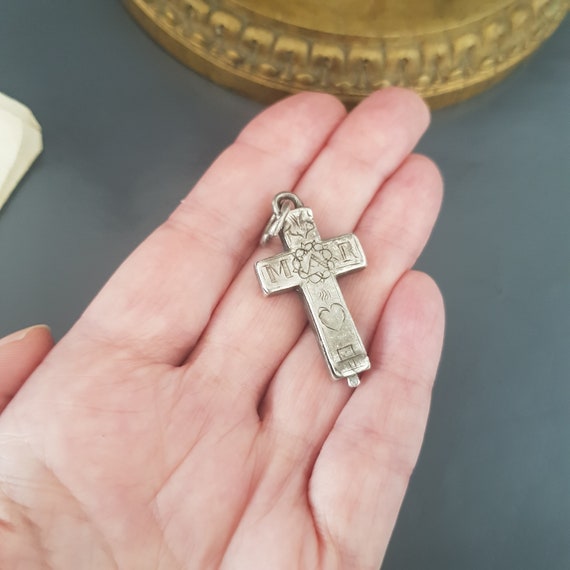 Antique Cross Reliquary Pendant Sterling Silver 1… - image 8