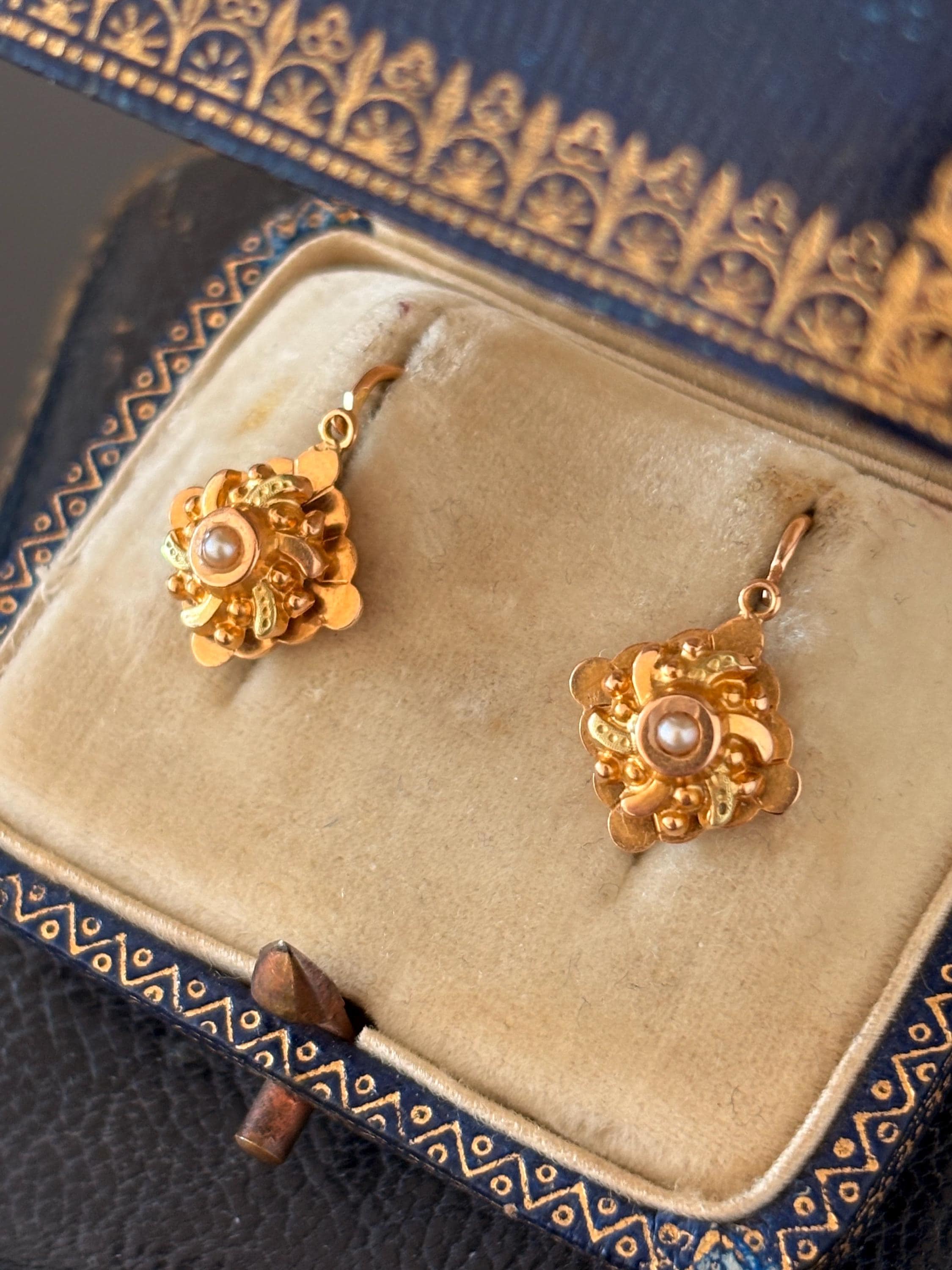 Pendentifs Dormeuses Victoriennes En Or Rose 18k Avec Pierres Blanches - Vers 1880 - Occasion