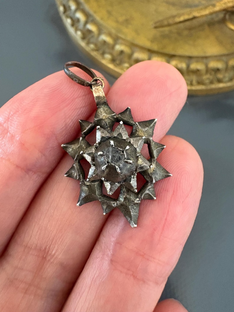 Antique Georgian Silver Rose Cut Diamond Charm Pendant C 1800 image 7