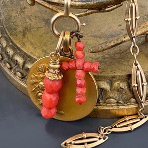 Antique Mediterranean Red Orange Coral Cross Charm Pendant XIXth French Regional Jewellery