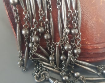 Long Antique Necklace 59" XIXth Century Victorian Gunmetal Guard Chain