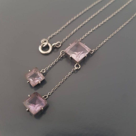 Collier Négligée Argent Massif Avec Améthystes - Bijou Ancien Et Romantique