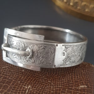 Antique Engraved Sterling Silver Belt Buckle Bracelet  Napoleon III 19th Century Jewel