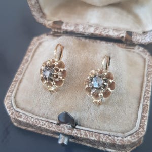Antique Victorian Earrings 14 Carat Gold Rose Cut Diamonds XIXth Century