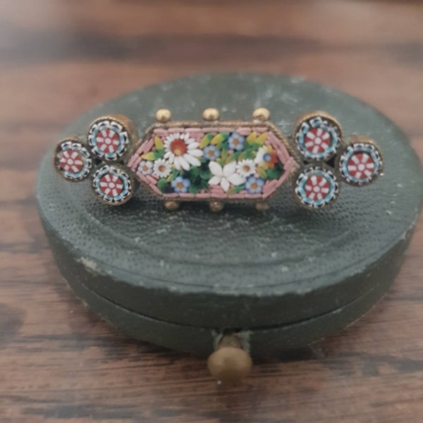 Ancienne Broche En Micro Mosaïque XIXème Siècle Verre Smalt De Venise