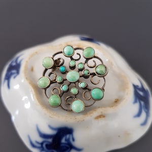 Antique Austro Hungarian Gilded Silver Turquoise Rosace Brooch Pin C 1900