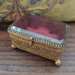 French Antique  Brass Glass Jewellery Box, XIXth Century Napoléon III Antique Wedding Ring Box