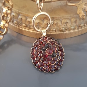 Antique Tombak 18K Gold Old Cut Bohemian Garnets Pendant
