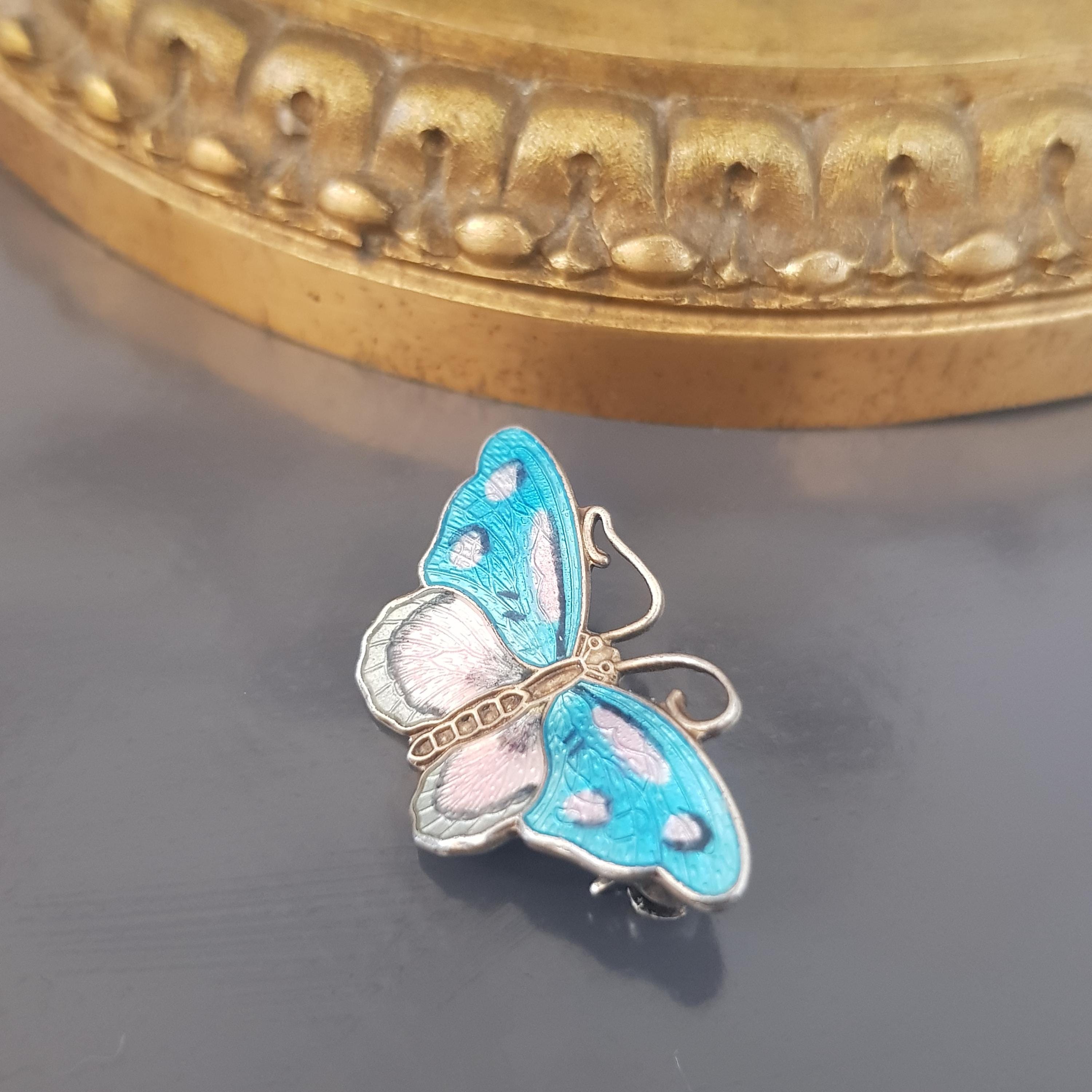 Hroar Prydz Vintage Norwegian Enamel Sterling Silver Butterfly