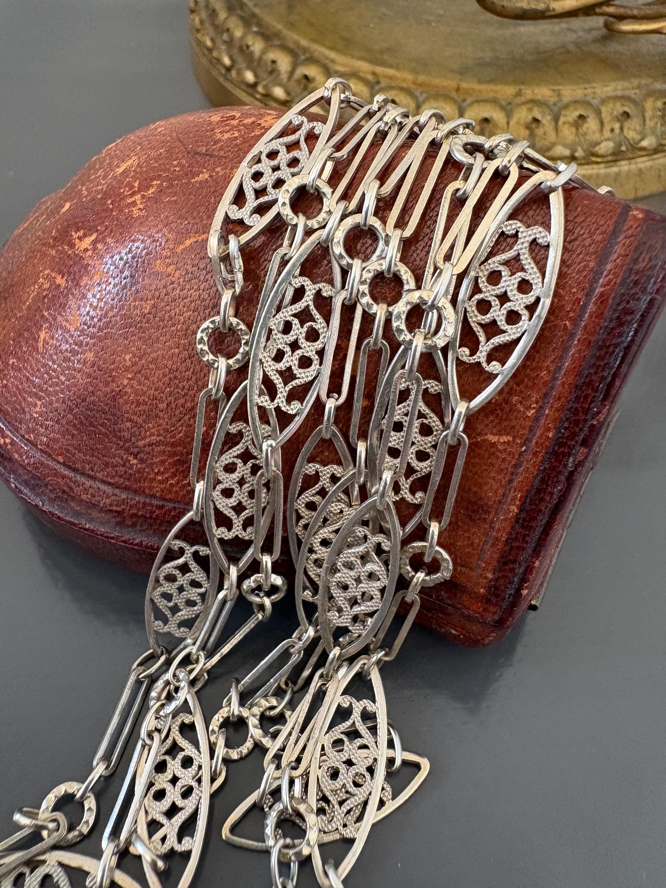 Collier Chaîne Art Nouveau En Argent Massif 925 – Maille Simple Et Élégante