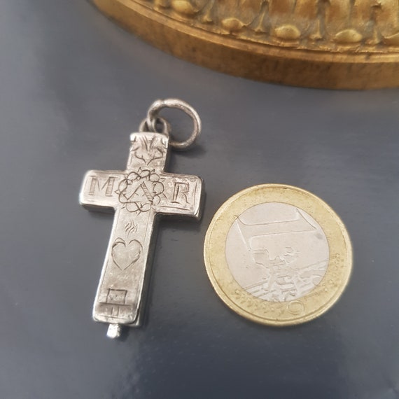 Antique Cross Reliquary Pendant Sterling Silver 1… - image 10