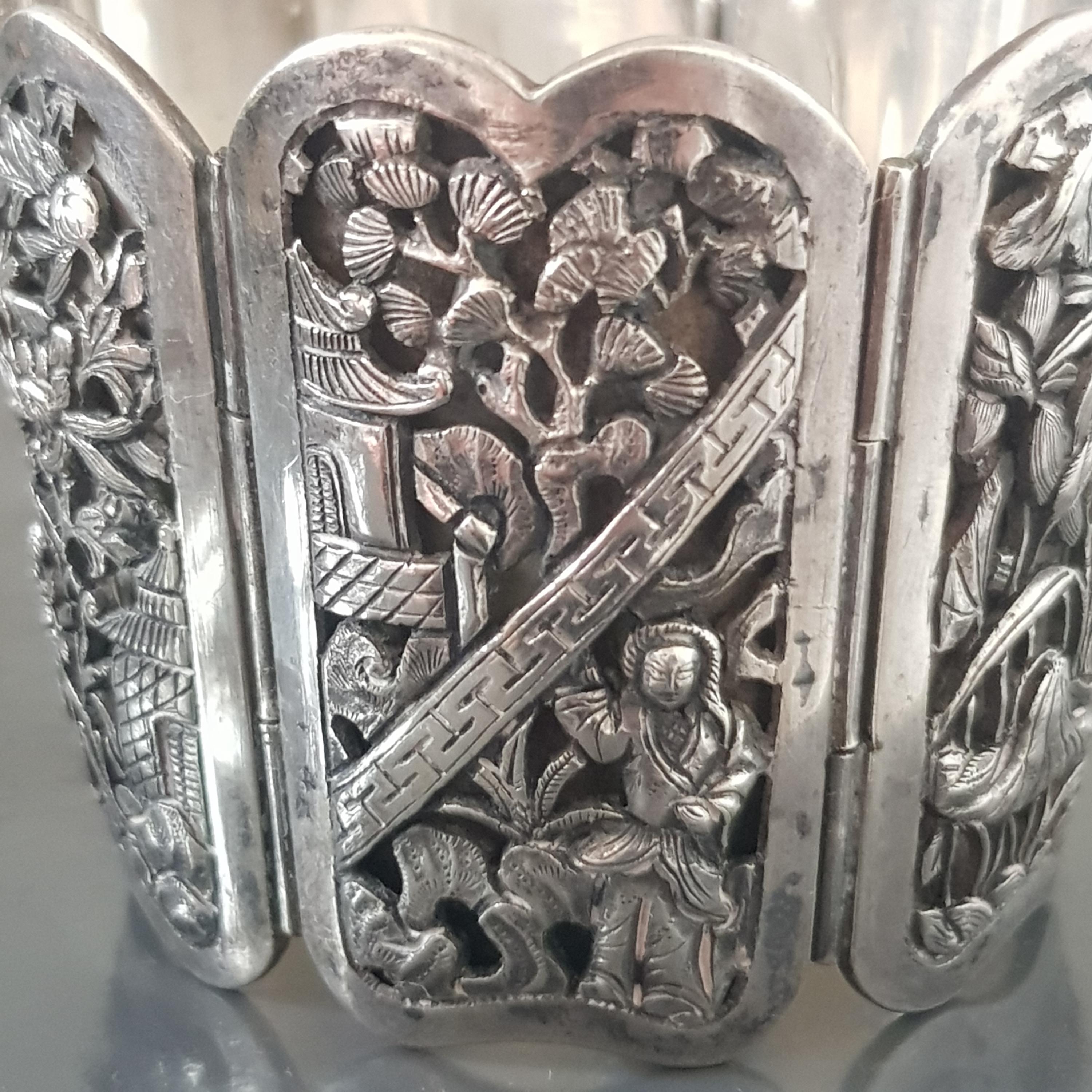 Bracelet Manchette En Argent Massif Et Strass - France Fin 20ème Siècle - Occasion Bel état