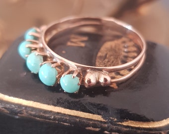 Antique 14K Rose Gold Turquoise Ring XIXth Century French Victorian Jewelry