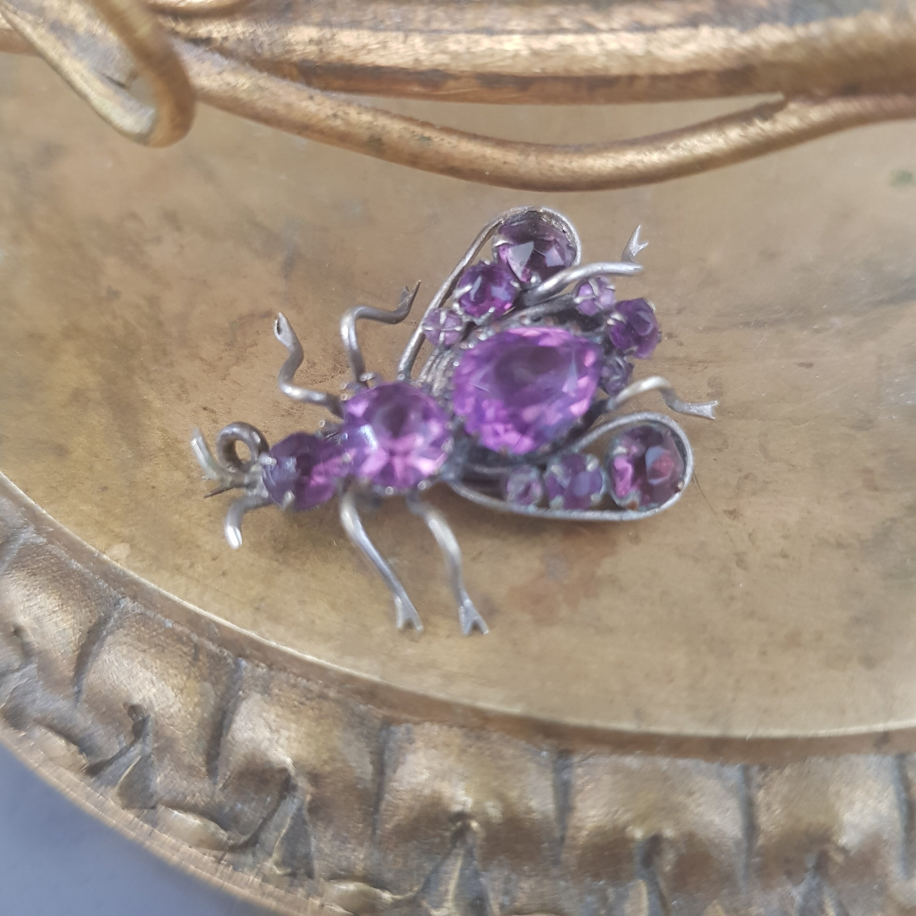 Antique Sterling Silver Amethyst Fly Brooch Pin 19th Century